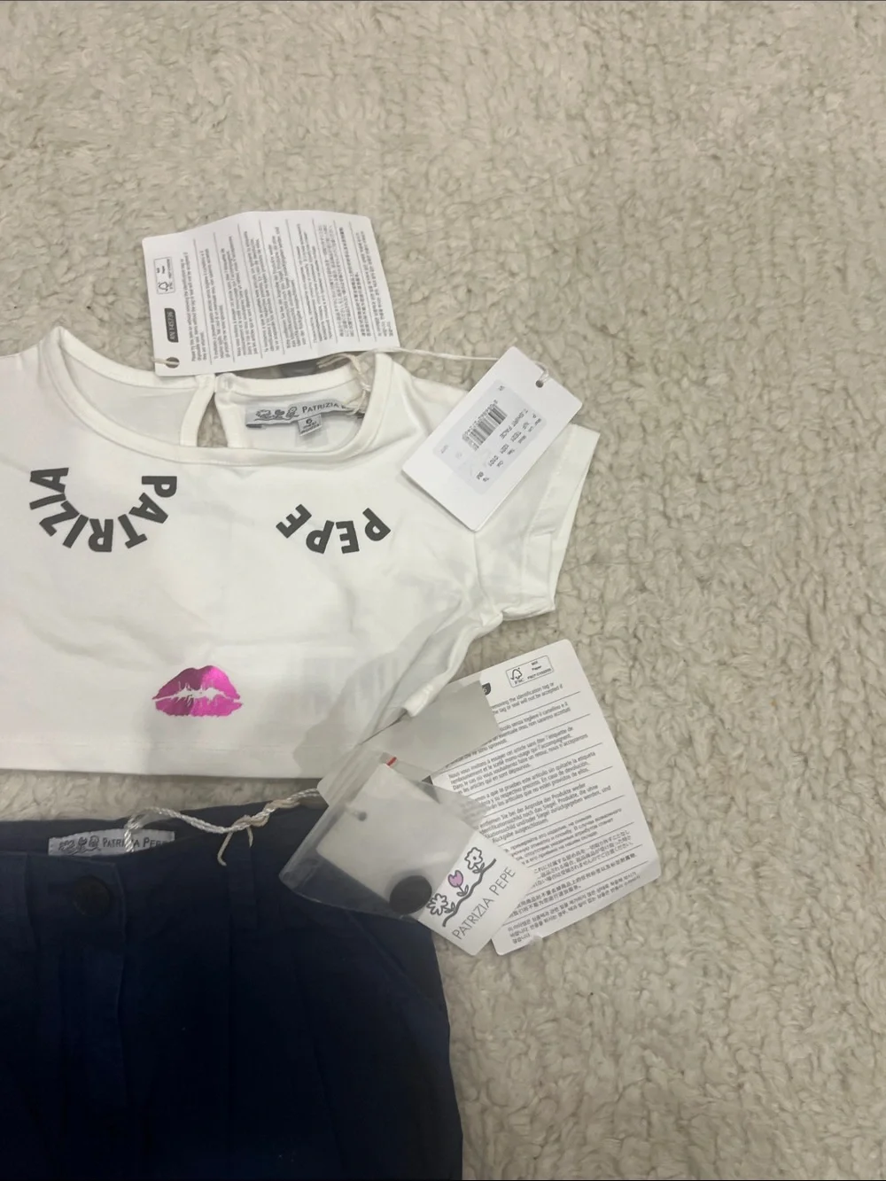 Patrizia Pepe White Crop Tee with Navy Shorts Kids Matching Set